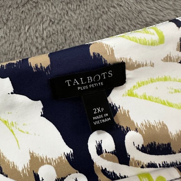 Talbots Blouse 2XL Petite 2X Square Neck 3/4 Sleeve Shirt Navy Blue Silky - Picture 3 of 6